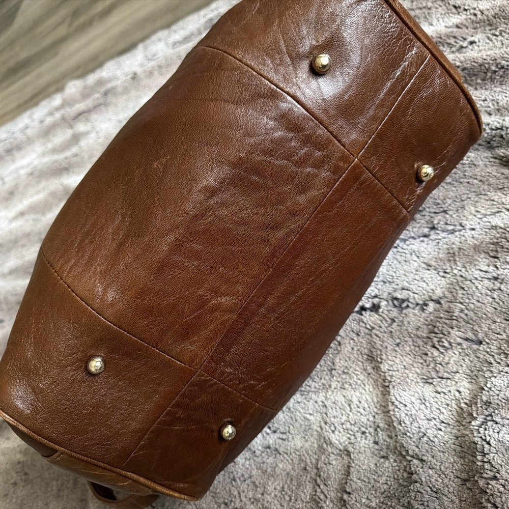 Y2K Lauren Merkin Brown Leather Satchel Duffel Top Handle Shoulder Bag Purse - Picture 6 of 16